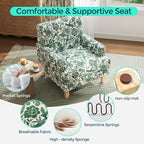 LINSY Floral Accent Chair, Large Armchair with Rubberwood Legs, Mid Century Upholstered Reading Chair, Comfy Oversized Single Sofa Chair for Living Room Bedroom Office Study, Floral Green