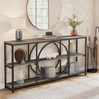 Tribesigns 70.9 inch Sofa Console Table, Extra Long Narrow Entryway Tables with 3 Tier Wood Storage Shelves Metal Frame for Foyer Hallway Living Room Behind Couch, Black Rustic Gray