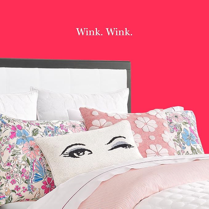 kate spade new york Wink Decorative Pillow, 14" x 20" Throw Pillow for Bed or Sofa, Textured Cotton and Polyester Blend Cover, White