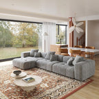 JACH 144.1 Inch L-Shaped Modular Sofas, Modern 3-Seater Couch with Chaise Ottoman, Mid Century Modern Sectional Couches, Cozy Sleeper Sofa for Apartment/Living Room (Linen Fabric, Grey)