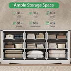 Dresser for Bedroom with 9 Drawers, 63" Wide Wood Chest of Drawers with Deep Drawers & Mental Handle, Modern Dresser TV Stand, Wooden Closet Storage Organizer for Living Room, Hallway, Entryway, White