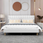 AGARTT Upholstered Platform Bed Frame King Size with Headboard and Footboard/Wooden Slats Support/No Box Spring Needed/Easy Assembly,White Linen