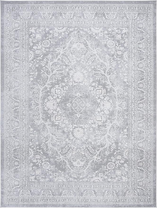 SAFAVIEH Area Rug 11x15 - Reflection Collection - Large - Light Grey & Cream, Non-Shedding & Easy Cleaning, Ideal for Living Room, Bedroom (RFT668G)