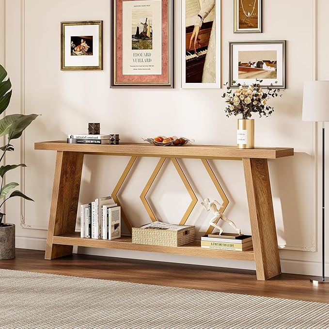 LITTLE TREE 70.9-Inch Console Table, Long Sofa Table Behind Couch, Farmhouse Console with Shelf for Entryway, Living Room, Hallway