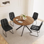 45.3 Inch Round Dining Table Set for 4, Mid Century Modern Small Coffee Set for Dining Room Kitchen Apartment (Light Walnut + 4 U-Shaped Black Chairs)