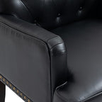 Pia Ricco PU Leather Accent Chairs 2 Pack - Modern Armchairs with Wooden Legs, Office Living Room Bedroom Seating Set-Black