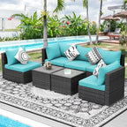 NICESOUL 7 Piece XL Large Modern Outdoor Furniture Sofa Set, 29.3'' High Back Wicker Patio Modular Sectional with Tables, All-Weather Deep Conversations for Backyard, 2 Color Cushion Turquoise & Gray