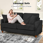 70in Corduroy Couch, Kidirect Sofa No Tool Assembly, Comfy Couches for Living Room 21in Deeper Seats, Corduroy Sofas for Living Room with 2 Pillows, Oversized Loveseat Sofa, Boho Love Seat Black Couch