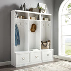 Crosley Furniture Harper 3-Piece Hall Tree Entryway Set with Storage Bench and Coat Rack Hooks for Hanging, White