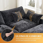 HYJT-H&K 145" U Shaped Cloud Couch Modular Black Fluffy Sectional Couches for Living Room, Comfy Chenille Oversized Cloud Couch Sectional, 6 Seat Large Sectionals Sofa Set Central Console USB