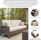 Signature Design by Ashley Paradise Trail Outdoor Patio Sofa with Cushion and 2 Throw Pillows, Cleanable Performance Fabric, Resin Wicker, Brown & Beige