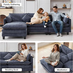 108" Modern L-Shaped Sectional Sofa with USB & Type-c Port Charger, Modular Cloud Couch, Deep Seating Chenille Fabric 4-Seater with Ottoman and Pillows for Living Room (Blue)