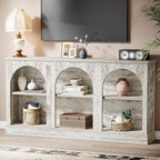 Tribesigns Farmhouse Console Table, 63-Inch Long Entryway Table with 3 Tier Storage, Wooden Rectangular Sofa Table Behind The Couch for Entrance, Hallway, Living Room, Distressed White