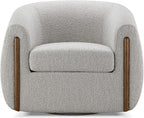 CHERS Aspen Swivel Accent Chair with Wood Accents, Bouclé Upholstered Armchair for Living Room, 360° Swivel Barrel Chair with High-Density Cozy Foam Cushioning, Modern Design, Light Gray