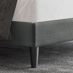 Allewie Queen Size Button Tufted/Fabric Upholstered Bed Frame with Adjustable Headboard/Wood Slat Support/Mattress Foundation/Dark Grey