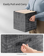 SONGMICS Storage Cubes, 11.8 x 11.8 x 11.8 Inches Non-Woven Fabric Bins with Double Handles, Set of 8, Closet Organizers for Shelves, Foldable, for Clothes, Ink Black UROB830B01