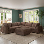 Modular Sectional Sofa, Oversized Cloud Couch, Deep Seat Comfy Modular Couches for Living Room, Ottoman, Plush Couch Cushion Covers Removable, Brown