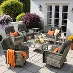 8 PCS Patio Outdoor Furniture Set with Swivel Rocking Chairs,All Weather Wicker Rattan Patio Seating Sofa and Chairs Set,Outdoor Conversaiton Sets for Deck Yard Prrch Garden Poolside,Black