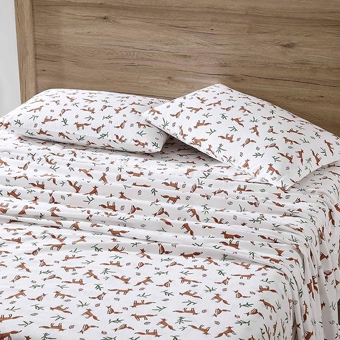 Eddie Bauer- Full Sheet Set, Cotton Flannel Bedding Set, Brushed for Extra Softness, Cozy Home Décor (Fox Trail Orange, Full)