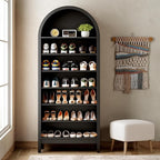 70" Tall Arched Shoe Cabinet, 7-Tier Shoe Rack with 3 Adjustable Shelves, Large Freestanding Shoe Organizer for Entryway, Closet, Hallway, Living Room (Midnight Black)
