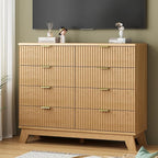 Fluted Dresser for Bedroom with 8 Drawers, 48" Wide Modern Chest of Drawers with Metal Handle, Wooden Dresser TV Stand, Wood Closet Clothes Storage Organizer for Living Room, Hallway, Natural Oak