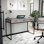 Martha Stewart Ollie Home Office Desk with 3 Drawers in Gray Wood Grain with Oil Rubbed Bronze Hardware