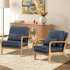 Modern Accent Chair with Lumbar Pillow, Relaxing Mid Century Chair Armchair with Solid Wood Frame & Soft Cushion, Reading Leisure Armchair for Living Room, Blue