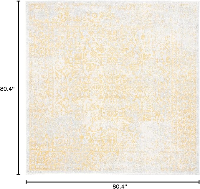 SAFAVIEH Evoke Collection Area Rug - 6'7" Square, Ivory & Gold, Distressed Design, Non-Shedding & Easy to Clean, Ideal for Living Room, Bedroom, Dining Space (EVK256B)