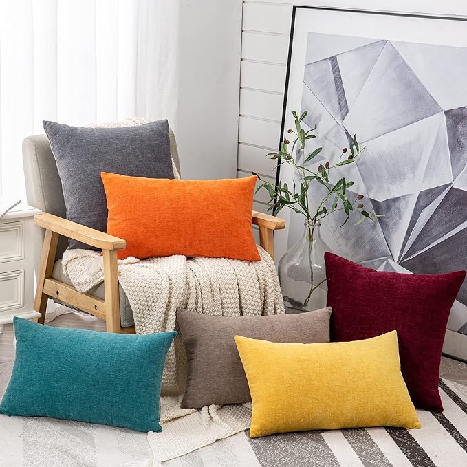 GAWAMAY Decorative Square Throw Pillow Covers 20"x20" Inch Set of 2, Super Soft Chenille Pillows Farmhouse Fall Pillowcase for Living Room Bedroom Sofa Couch Cushion Cover Burgundy Red 50x50cm