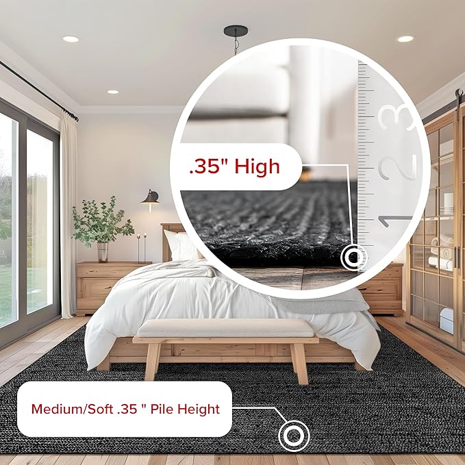 nuLOOM Oval 3x5 Rigo Jute Hand Woven Area Rug, Black, Solid Farmhouse Design, Natural Fiber, For Bedroom, Living Room, Dining Room, Hallway, Office, Kitchen, Entryway