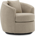 Swivel Accent Chair, Modern Upholstered Boucle Barrel Arm Chairs with Pillow for Living Room, 360 Degree Round Swivel Sherpa Armchair with Round Base for Bedroom Club (1, Light Brown)