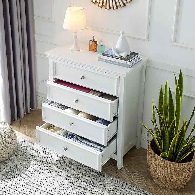 White Dresser for Bedroom,4 Chest of Drawers Dresser,Tall Nightstand Modern Clothes Organizer Cabinet for Bedroom,Closets,Hallway