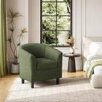 Yaheetech Corduroy Barrel Chair, Upholstered Club Accent Chair, Round Armchair with Soft Cushion for Living Room Bedroom Reading Room, Dark Green