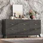 63'' Wide 9 Drawers Dresser for Bedroom,Modern Fluted Vertical Chest with Rounded Corners,Fluted Dresser for Living Room,Hallway, Black