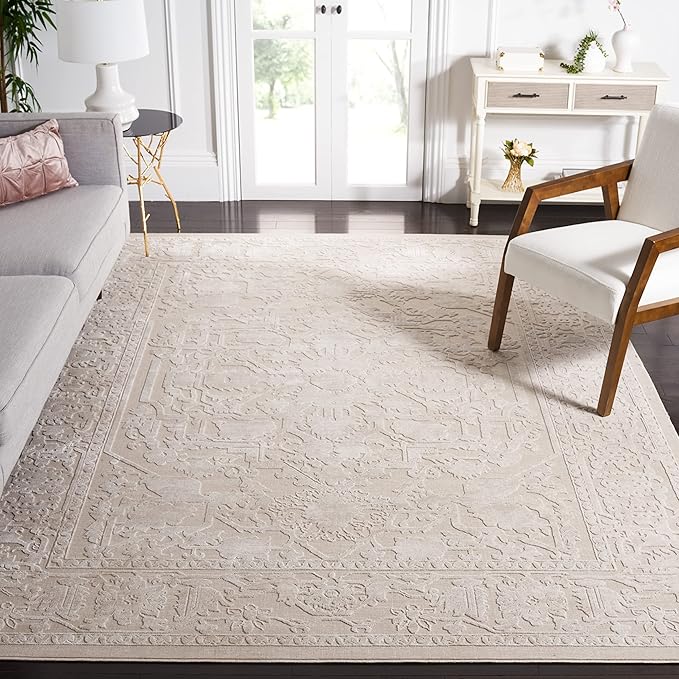 SAFAVIEH Area Rug 9x12 - Reflection Collection - Large - Cream & Ivory, Non-Shedding & Easy Cleaning, Ideal for Living Room, Bedroom, Dining Space (RFT665D)