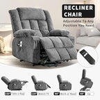 Large Power Lift Recliner Chair for Elderly Wide Electric Lift Chair with Massage and Heat for Big and Tall Adults Reclining Sofa Chair with Remote Control, Cup Holders, Side Pockets, USB Port, Gray