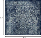 SAFAVIEH Evoke Collection Area Rug - 5'3" Square, Navy & Ivory, Distressed Design, Non-Shedding & Easy to Clean, Ideal for Living Room, Bedroom, Dining Space (EVK256A)