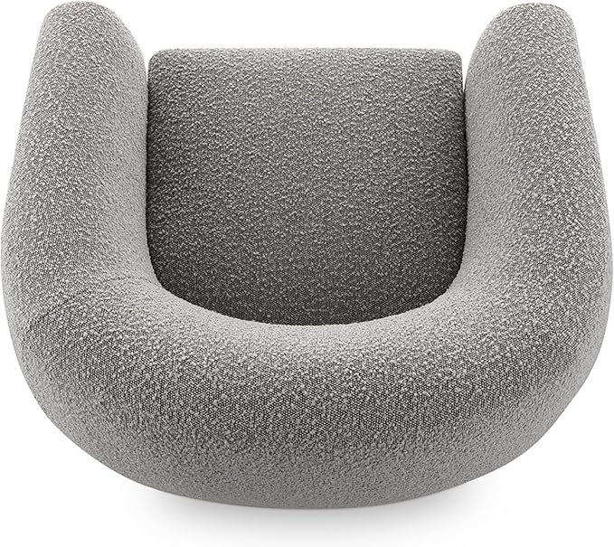 CHERS Aspen Swivel Accent Chair with Wood Accents, Bouclé Upholstered Armchair for Living Room, 360° Swivel Barrel Chair with High-Density Cozy Foam Cushioning, Modern Design, Gray