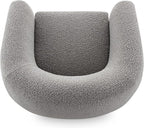CHERS Aspen Swivel Accent Chair with Wood Accents, Bouclé Upholstered Armchair for Living Room, 360° Swivel Barrel Chair with High-Density Cozy Foam Cushioning, Modern Design, Gray