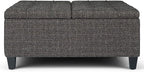 SIMPLIHOME Harrison 36 inch Wide Transitional Square Coffee Table Storage Ottoman in Ebony Tweed Look Fabric, Assembled, For the Living Room and Bedroom