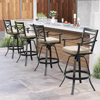 Pellebant 30" Sunbrella Outdoor Bar Stools 8 Pack, Aluminum Swivel Patio Bar Height Bar Stools with Back & Footrest, for Deck Lawn Garden(Canvas Antique Beige)