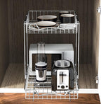SIMPLE HOUSEWARE 2-Tier (L+L) Organizer Pull Out Under Cabinet Sliding Shelf, Chrome
