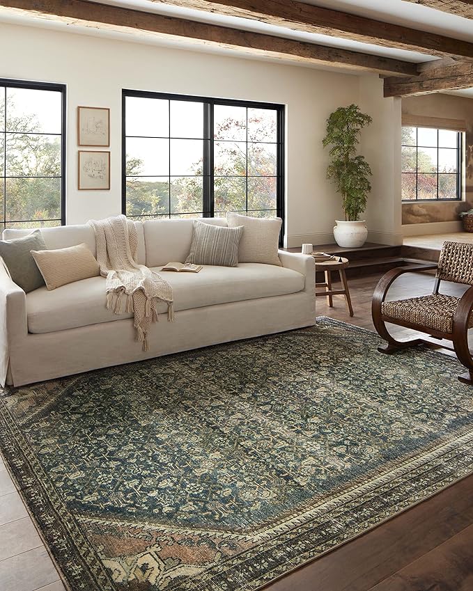 Loloi Magnolia Home by Joanna Gaines Banks Collection BAN-02 Denim/Clay 2'-0" x 5'-0" .13" Pile Height, Machine Washable, Accent Rug
