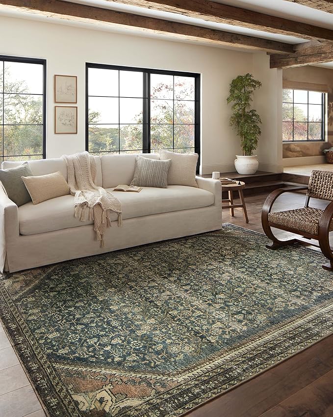 Loloi Magnolia Home by Joanna Gaines Banks Collection BAN-02 Denim/Clay 8'-6" x 11'-6", .13" Pile Height, Machine Washable, Area Rug