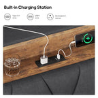 Queen Bed Frame with Storage Headboard and RGB LED Lights, Modern Upholstered Platform Bed Frame Queen Size with Charging Station, Stable Easy Assembly,Dark Grey