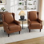Pia Ricco High Back Floral Accent Chair - Retro Wingback Upholstered Armchair in Faux Leather, Nailhead Trim & Solid Wood Legs for Living Room Bedroom Reading Chair（Brown