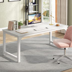 Tribesigns Modern Computer Desk, 70.8 x 31.5 inch Large Office Desk Computer Table Study Writing Desk Workstation for Home Office, White Metal Frame