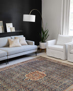 Loloi Layla Collection LAY-09 Cobalt Blue/Spice 2'-0" x 5'-0" .13" Thick Accent Rug, Soft, Durable, Vintage Inspired, Distressed, Low Pile, Non-Shedding, Easy Clean, Printed, Living Room Rug