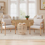 Modern Living Room Chairs, Accent Chairs Set of 2 with Coffee Table, Comfy Arm Chair with Cushions, Rattan Reading Lounge Chair with Metal Frame, Armchair for Bedrooom/Indoor/Outdoor, Beige