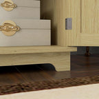 HOMCOM Sideboard with Solid Wood Countertop, Modern Kitchen Storage Cabinet, Coffee Bar Cabinet with 2 Drawers, Doors and Adjustable Shelf, Natural Rattan